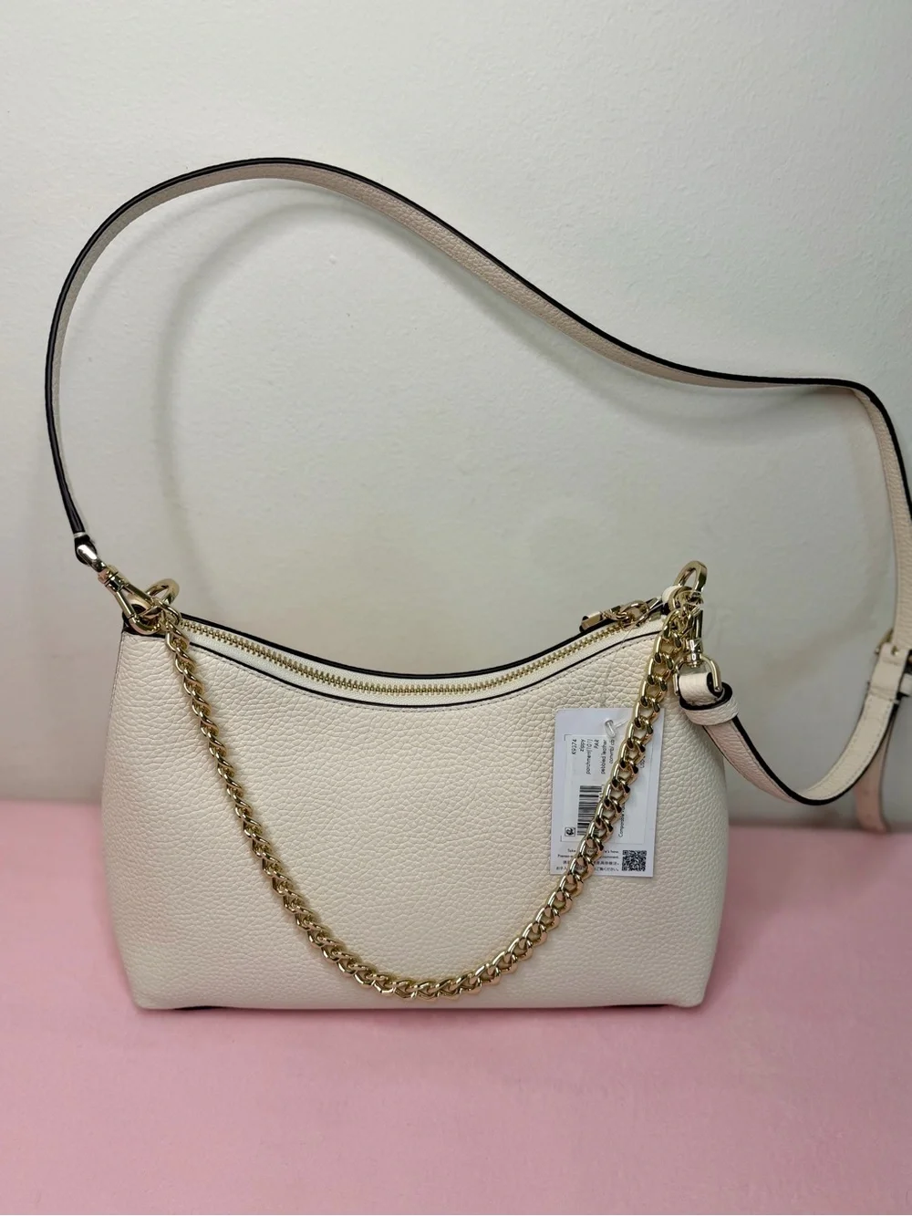 kate spade Cream Leather Shoulder Bag with Gold Chain